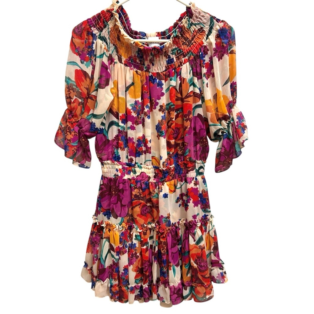 Misa Los Angeles Floral Tiered Ruffle Off the Shoulder Dress